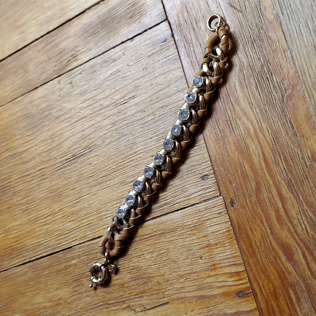 Banana Republic Leather & Crystal Chain Link Bracelet